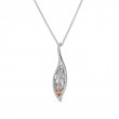 Sterling Silver Rhodium 10k Rose with White CZ Leaf Pendant-1