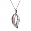 Sterling Silver Oxidized 10k Rose Trinity Leaf White Sapphire Large Pendant-1