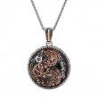 Sterling Silver Oxidized 10k Rose CZ Medallion Dragon Pendant (Reversible)-1