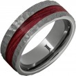 Barrel Aged™ Rugged Tungsten™ Ring with Cabernet Wood Inlay and Moon Crater Carving