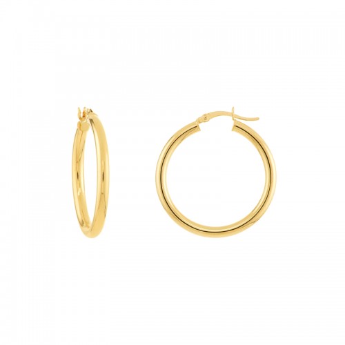 14K Yellow Gold Round Tube Polished Hoop Earrings