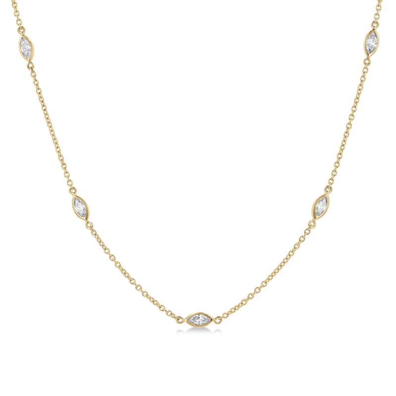 14K Yellow Gold Marquise Diamond Station Necklace