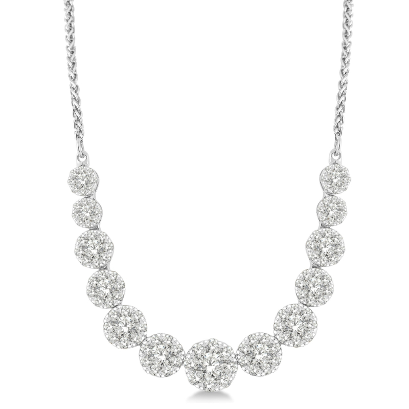 14K White Gold Diamond Cluster Necklace