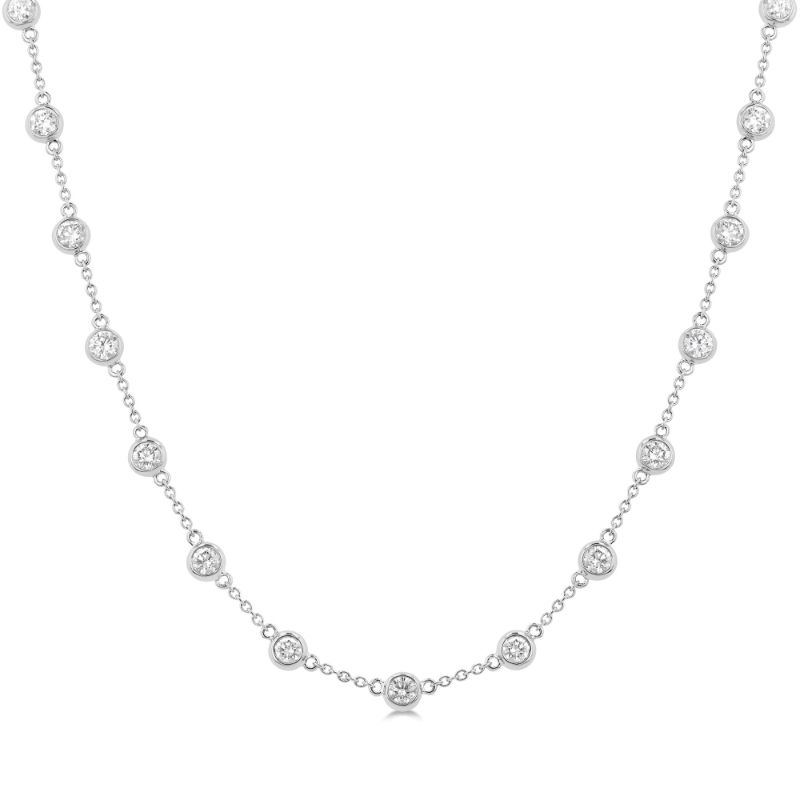 14K White Gold Diamond Bezel Necklace