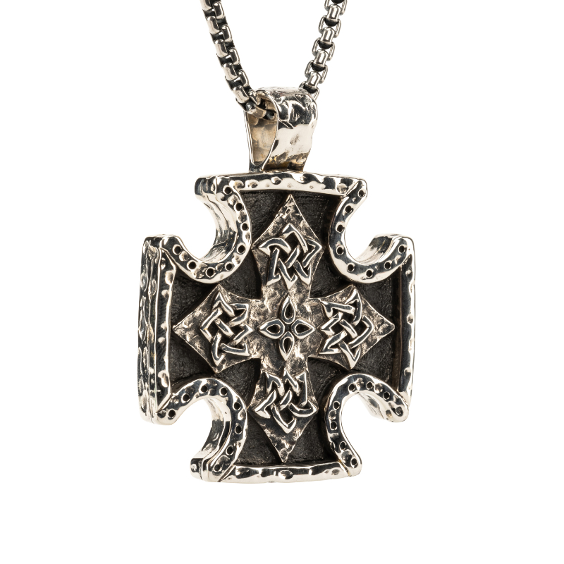 Sterling Silver Oxidized Large Biker Cross Pendant