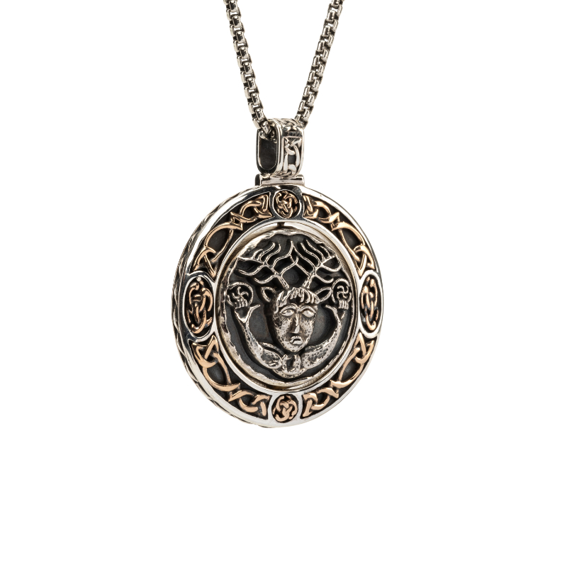 Sterling Silver Oxidized Bronze Cernunnos Reversible Spinner Pendant