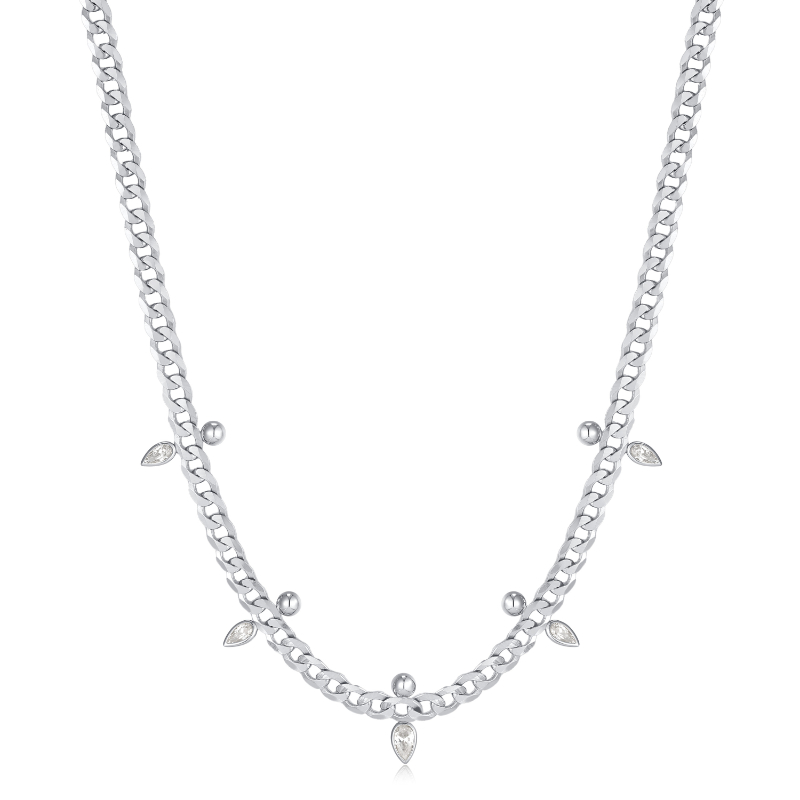 Silver Curb Chain Sparkle Point Necklace