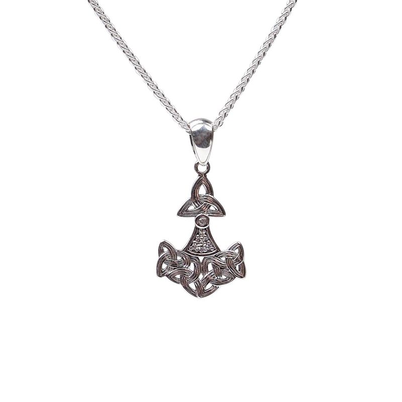 Sterling Silver CZ Thor's Hammer Small Pendant