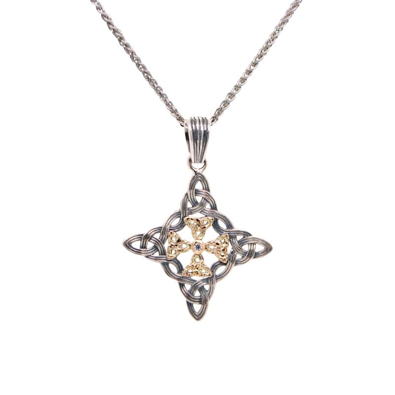 Sterling Silver 10k CZ Celestial Cross Pendant