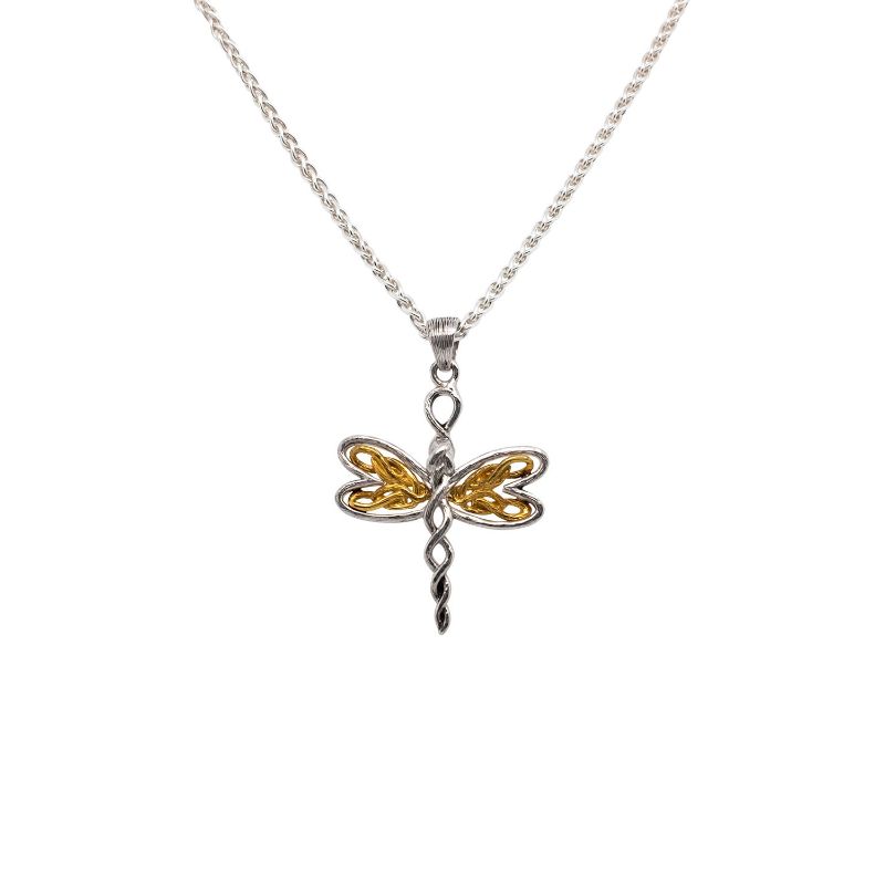 Sterling Silver Rhodium 10k Rose Petite Dragonfly Pendant