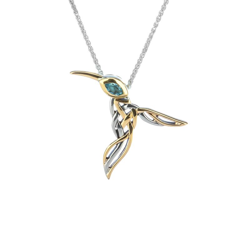 Sterling Silver 10k Sky Blue Topaz Hummingbird Pendant