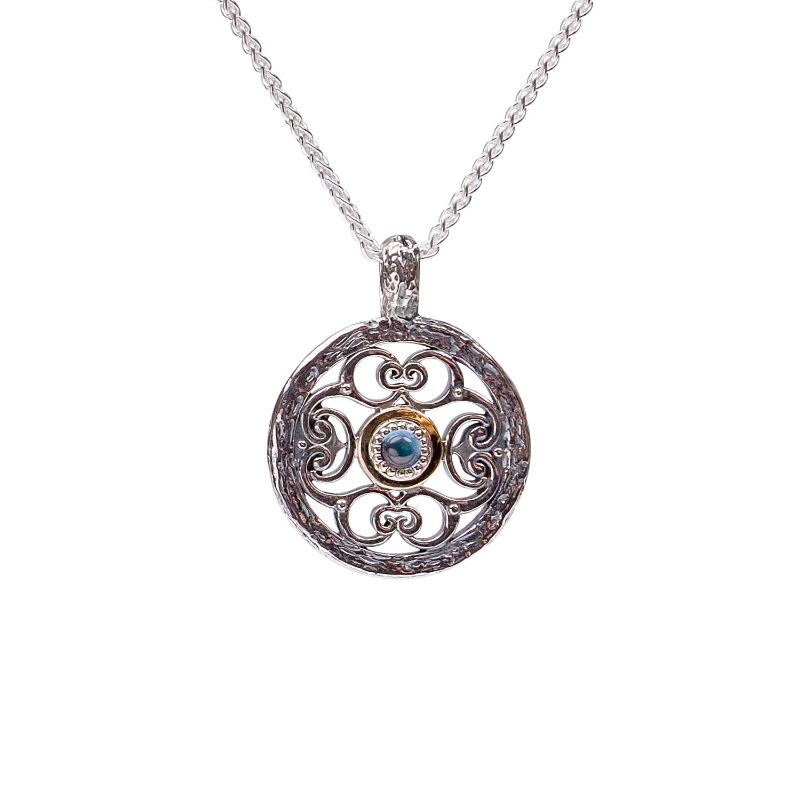 Sterling Silver 10k Sky Blue Topaz Filigree Whirlpool Pendant