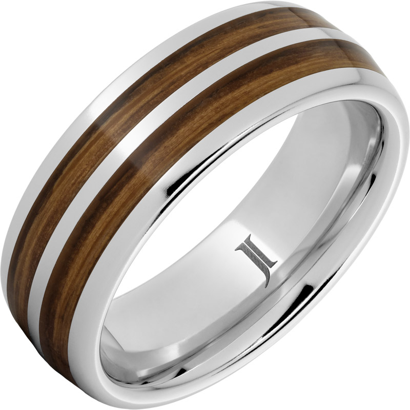 Double Barrel ® Barrel Aged™ Serinium® Dome Ring with Bourbon Inlays