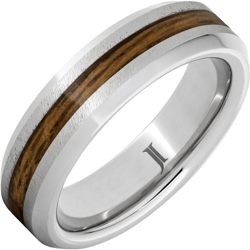 Barrel Aged™ Serinium® Ring with Bourbon Wood Inlay and Grain Finish