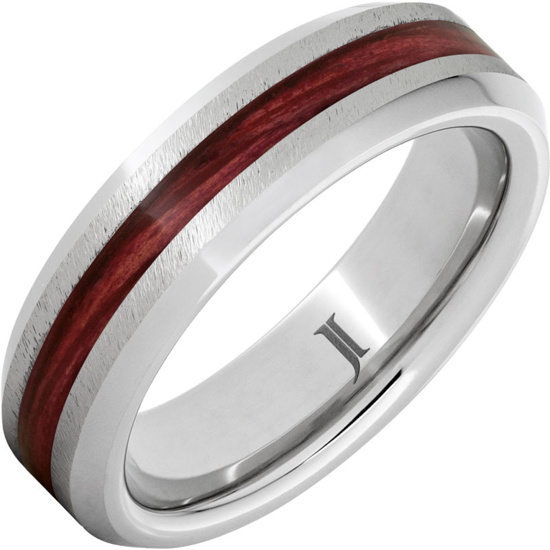 Barrel Aged™ Serinium® Ring with Cabernet Wood Inlay and Grain Finish