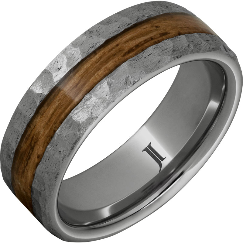 Barrel Aged™ Rugged Tungsten Ring with Bourbon Inlay and Moon Crater Finish