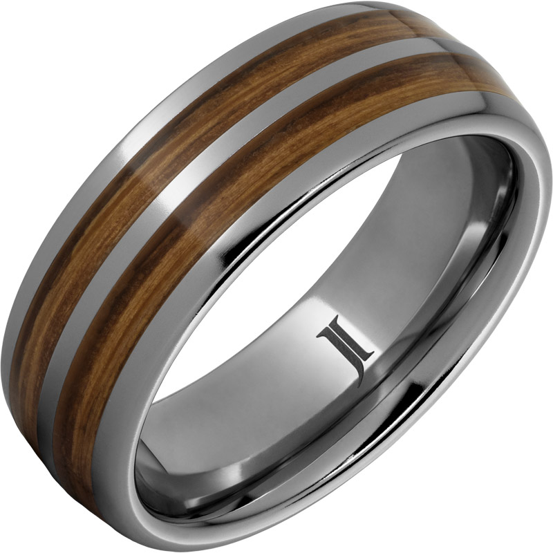 Double Barrel ® Barrel Aged™ Rugged Tungsten™ Dome Ring with Bourbon Inlays