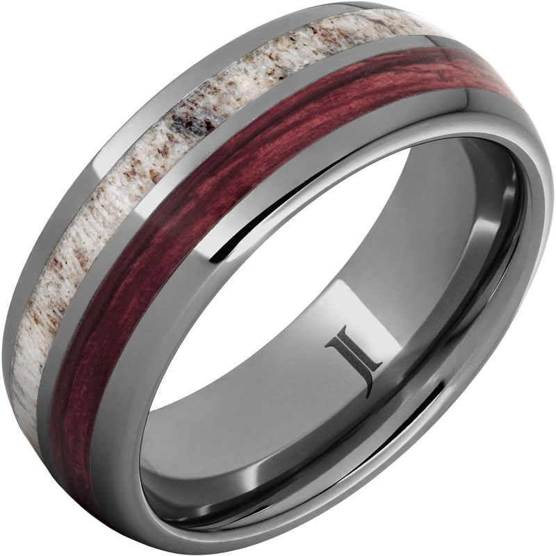 Barrel Aged™ Rugged Tungsten™ Ring with Cabernet Barrel Wood and Antler Inlays